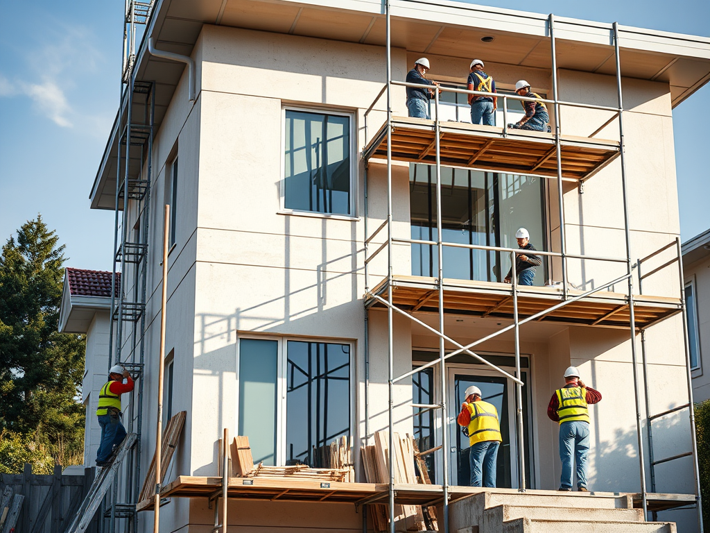 Image de plusieurs personnes travaillant sur l'immeuble. Ce qui reflète des travaux majeurs pour l'acheteur suite à l'inspection.